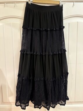Black Lace Tiered Maxi Skirt